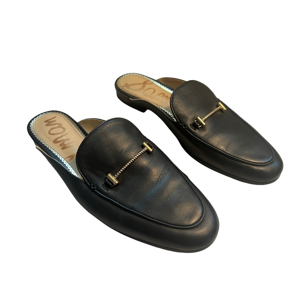 Sam Edelman‎ Laurna Black Slipon Mules SZ 7.5 Gold Hardware Career Preppy
